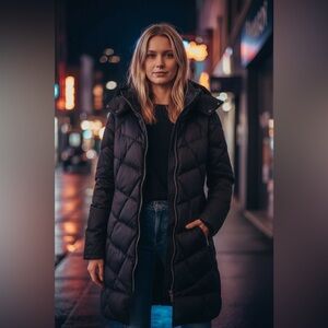 Kristen Blake Black Hooded Puffer Jacket